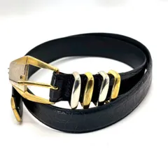 【静かに支配する輪郭】　GIANNI VERSACE　レザーベルト クロコ ゴールドバックル メンズ　黒 85/34のサムネイル