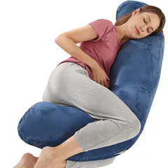 抱き枕 【理学療法士監修・寝姿勢をサポート】 だきまくら 妊婦 授乳用 洗える 男性用 クッション 【2つのカバー付き・ふわふわフリース素材】 body pillow 大きいサイズ 体圧分散 快眠 睡眠グッズ 秋冬にぴったり 約130x70cm (ネイビー)@