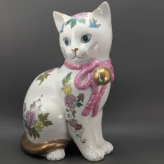 フランクリンミント 猫 置物 薩摩焼 花柄 招き猫 陶器人形 アンティーク 金彩 縁起物 インテリア 日本風 1986年 フィギュリンのサムネイル