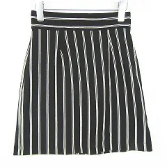 セシルマクビー CECIL McBEE タイト スカート 膝丈 ストレッチ M ブラック ストライプ kz12061