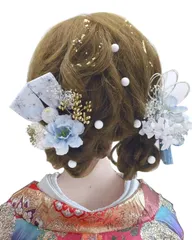 【在庫処分】花 青 水引 紐 ダリア ヘアーアクセサリー 髪飾り 和玉 かすみ草 金箔 人気 和服 飾り 着物 振袖 袴 花 浴衣 造花 成人式 七五三 結納 卒業式 入学式