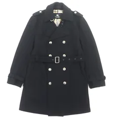 美品▼BURBERRY BLACK LABEL バーバリーブラックレーベル カシミヤ混 裏地ノバチェック柄 エンブレムボタン トレンチコート ブラック L 正規品 メンズ