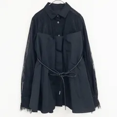 sacai / サカイ | 異素材切替 レース シャツ | 2 | ブラック | レディース sacai （サカイ）レース切替半袖ニットレース異素材ドッキングニット黒