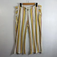 GO HEMP ゴーヘンプ クロップド サブリナ パンツ ストライプ フレア ヒッピー エスニック 古着 VINTAGE イエロー系 3 D124のサムネイル