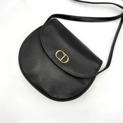 極美品◎Christian Dior クリスチャンディオール CDロゴ ゴールド金具 レザー ショルダーバッグ クロスボディバッグ ブラック 2Y2769