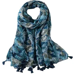 【新品】 LEX STANDARD(レックス スタンダード) スカーフ ストール リーフ 葉 オシャレ デザイン 大判 マフラー レディース SM011 (01 ブルー)