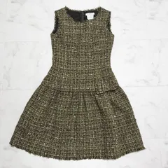 Rene　ルネ　ツイードワンピース　ノースリーブ　カーキ系　36　S