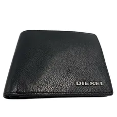■DIESEL ディーゼル 二つ折り財布 レザー ブラック メタルロゴ 小銭入れあり 本革 メンズ 紳士 黒