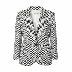 76d9 Christian Dior クリスチャンディオール テーラードジャケット ブレザー ピークド 総柄 7 ホワイト コットン レディースo07t