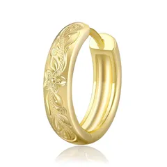 【新品】 KRKC&CO フープピアス ハワイアンジュエリー 片耳 レディースピアス 15mm プルメリア 彫り 金属アレルギー対応 シルバー/ピンク/ゴールド/ブラック リングぴあす 男女兼用 14金メッキ 18G シンプル おしゃれ (ゴールド-花弁5 1