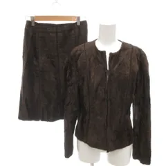 ボディドレッシング BODY DRESSING セットアップ ノーカラージャケット タイトスカート フェイクファー 透け編み 9 ダークブラウン /YJ ■ECA001