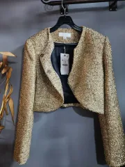 ZARA 金色 ツイード クロップド ジャケット M