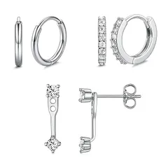 【新品】 3 ペア ピアス セット レディース フープ リングピアス 小さめ つけっぱなし18ｋ金メッキ ゴールド シルバー サージカルステンレス 金属アレルギー対応 ジルコニア シンプル ギフト BOX 付き (シルバー) 0
