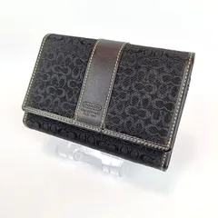 美品 COACH コーチ 二つ折り財布 キャンバス レザー ミニシグネチャー ブラック 黒 レディース ウォレット ブランド 中古