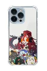 iPhone 対応 四隅耐衝撃 透明手机ケース ホワイト キャラクターイラストプリント アニメ風デザイン 日常使用