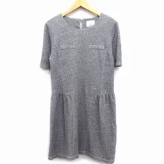 プラステ PLST ワンピース フレア ロング 総柄 五分袖 丸首 タック ギャザー コットン 綿 2 グレー 灰 /HT26