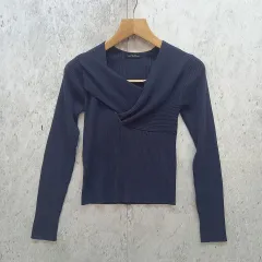 UNITED ARROWS green label relaxing ユナイテッドアローズ セーター クロスネック アシンメトリー 指穴 ブルー Fサイズ ◎、〇□☆