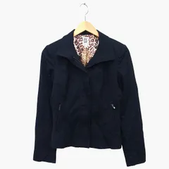 エムケー ミッシェルクラン MK MICHEL KLEIN ライダース ジャケット 無地 ヒョウ柄 レオパード柄 コットン 綿 40 ブラック 黒 /HT7