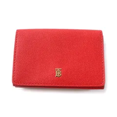 未使用品★BURBERRY バーバリー TBロゴ レザー コンパクトウォレット/三つ折り財布 レッド 保存袋付き イタリア製 レディース