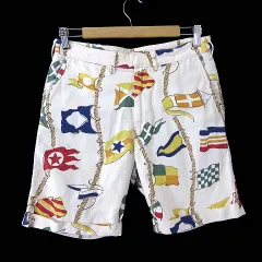 モニタリー monitaly USA製 パンツ ハーフパンツ ショートパンツ コットン リネン フラッグ プリント M-L 30 オフ白 赤 イエロー オレンジ 青のサムネイル