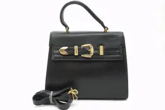 ジャンニ ヴェルサーチェ ヴィンテージ 2way ショルダー ハンドバッグ バックル ゴールド金具 レザー 黒 ブラック GIANNI VERSACE 6034hのサムネイル