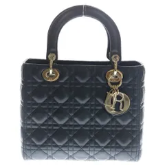 Christian Dior (クリスチャンディオール) レディディオール ミディアム カナージュ ラムスキン レザー 2WAY ハンド ショルダーバッグ ゴールド金具 ブラック