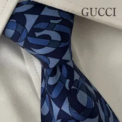 《美品》GUCCI (グッチ) シルクネクタイ イタリア製 総柄 幾何学柄 GGロゴ ネイビー ブルー