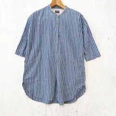 Sunny clouds サニークラウズ シャツワンピース チュニック ストライプ  シンプル 素朴感 ブルー LLサイズ ◎_〇□☆