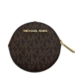 ■ マイケルコース MICHAEL KORS コインケース 小銭入れ 丸型 MKシグネチャー ブラウン ゴールド金具