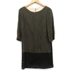 コムーン commuun ワンピース Aライン ミニ 膝上 シンプル 切替 ワイド袖 七分袖 丸首 34 モスグリーン 緑 /HT30