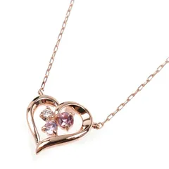 4℃ ヨンドシー K10PG ピンクゴールド ハート ネックレス 1.4g 40cm マルチストーン レディース 中古