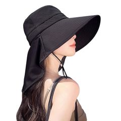 【新品】 [ARSZHORSVS] 帽子 女士 防紫外線 遮陽帽 寬帽簷 遮陽帽【輕量・透氣・顯臉小】 遮陽帽 春夏季 防紫外線 附繫繩 可摺疊 農務 戶外 (1#黑色)