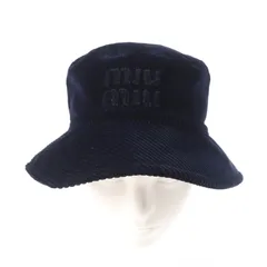 美品★Miu Miu ミュウ ミュウ 5HC196 コットン100％ ロゴデザイン コーデュロイ バケットハット 帽子 ネイビー S 保存袋付き イタリア製 正規品 レディースのサムネイル