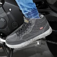 ブラックデニム 25～28cm ライディングシューズ スニーカー EDWIN (エドウイン) 鋼鉄製先芯 バイク セーフティーシューズ バイク サイドファスナー ハイカット メンズ レディース 安全スニーカー 軽作業 相互作業 作業靴 運送業 ミッドカットのサムネイル