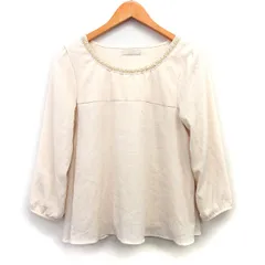 エニィスィス エニシス anySiS カットソー ブラウス シフォン パール装飾 長袖 丸首 2 ベージュ /HT29