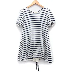 ワンアフター アナザー ナイスクラップ one after another NICE CLAUP チュニック カットソー Aライン ボーダー 柄 切替シフォン 半袖 丸首 アイボリー 白 /HT3