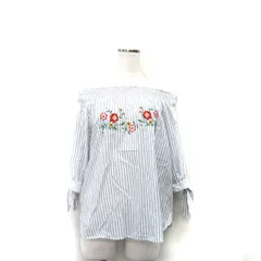 ローリーズファーム LOWRYS FARM ブラウス シャツ オフショルダー 七分袖 コットン 刺繍 ストライプ M ホワイト 白 /KT13