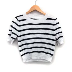 グレイル GRL ニット セーター ショート丈 ボーダー 柄 切替リブ ボリューム袖 五分袖 丸首 M ホワイト 白 ブラック 黒 /HT5