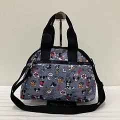 1701　LeSportsac　レスポートサック　 ハンドバッグ　2way　ショルダーバッグ　 ヨークサッチェル　ミッキードゥードゥル　 ミッキー&フレンズ　総柄　デニム調　 ブルー系　ナイロン　軽量　レディース