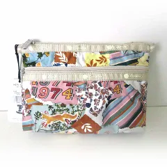 レスポートサック LesportSAC ポーチ コスメポーチ 化粧ポーチ 74コラージュ コスメティッククラッチ Cosmetic Clutch ナイロン 総柄 ベージュ ピンク 水色 タグ付 美品 かばん 鞄 カバン