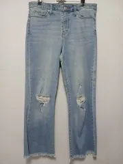 UNIQLO ユニクロ ライトブルー デニム ダメージ クロップド パンツ