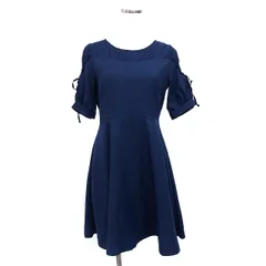 マジェスティックレゴン MAJESTIC LEGON ワンピース フレア ミニ シフォン レースアップ ボートネック 五分袖 S 紺 ネイビー /NT5