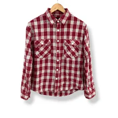 Melton チェックシャツ 赤 ホワイト コットン 秋 古着