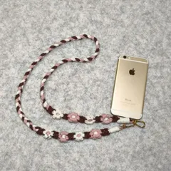 マクラメお花スマホショルダー スマホストラップ　携帯ストラップ
