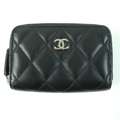 極美品☆CHANEL シャネル AP0216 ココマーク付 マトラッセ クラシック ラムスキン コインケース ブラック シルバー金具 箱付き イタリア製 レディース