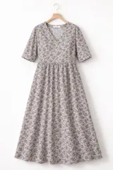 パープル フラワー 夏 コットン ロング ONE PIECE 445566 程度 サイズ