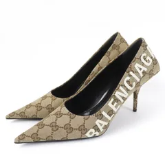 未使用品☆GUCCI グッチ BALENCIAGA バレンシアガ 676603 ポインテッドトゥ GGキャンバス パンプス ブラウン系 36 箱・保存袋付き イタリア製 レディース