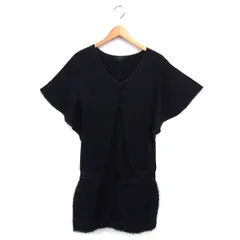 ルジュール LE JOUR ワンピース タイト ひざ丈 シャギー Vネック ギャザー フレアスリーブ 五分袖 36 黒 ブラック /NT19