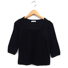プロポーション ボディドレッシング PROPORTION BODY DRESSING ニット カットソー タック ラウンドネック 七分袖 ラメ混 2 黒 ブラック /NT19