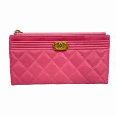 【6db1088-k】シャネル 長財布 ボーイシャネル ラムスキン ピンク ゴールド金具【中古】レディース